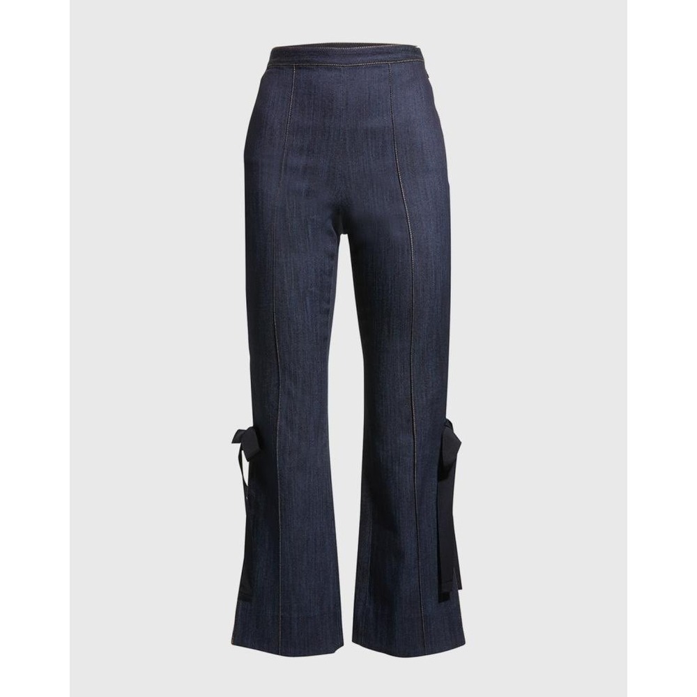 Cinq a Sept Lou Side Split Dark Indigo Denim Bow Hem High Rise Flare Pants 4